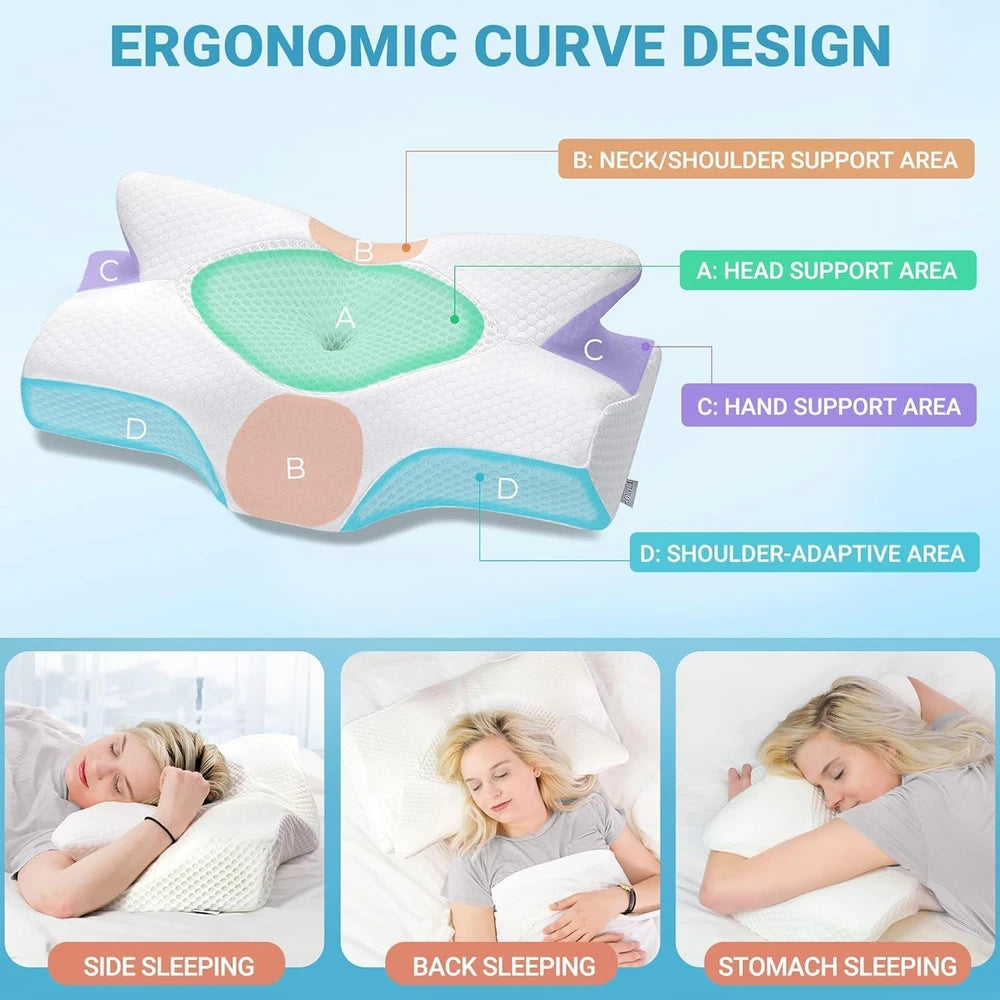 Elviros Cervical Memory Foam Neck Pillow for Pain Relief