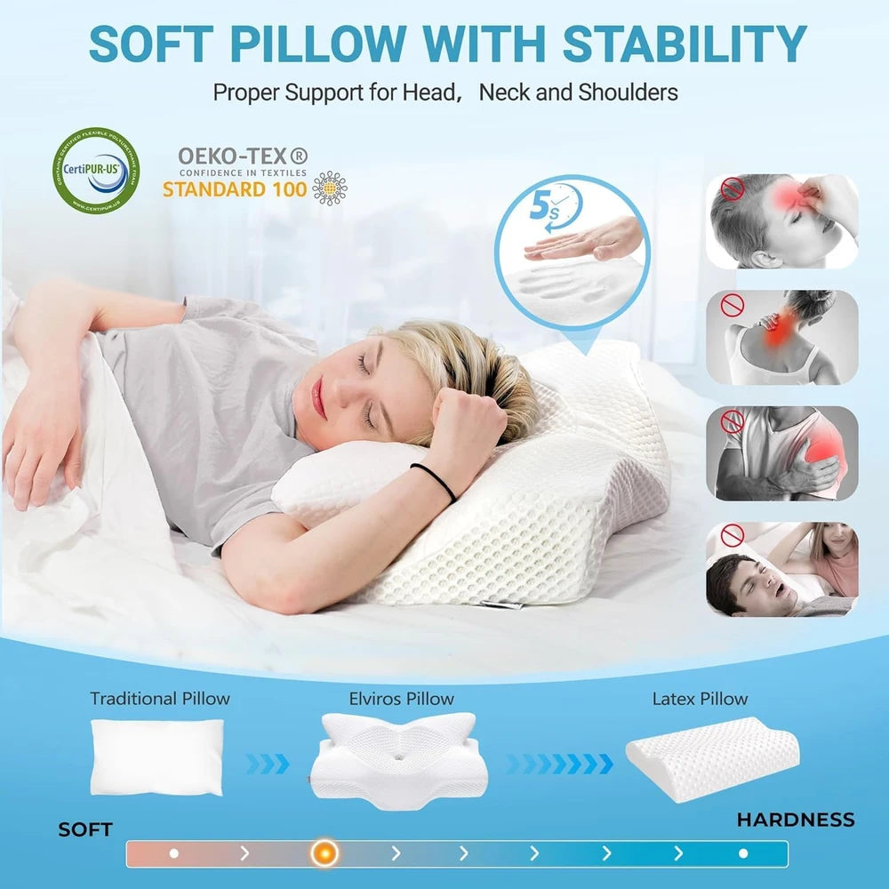 Elviros Cervical Memory Foam Neck Pillow for Pain Relief